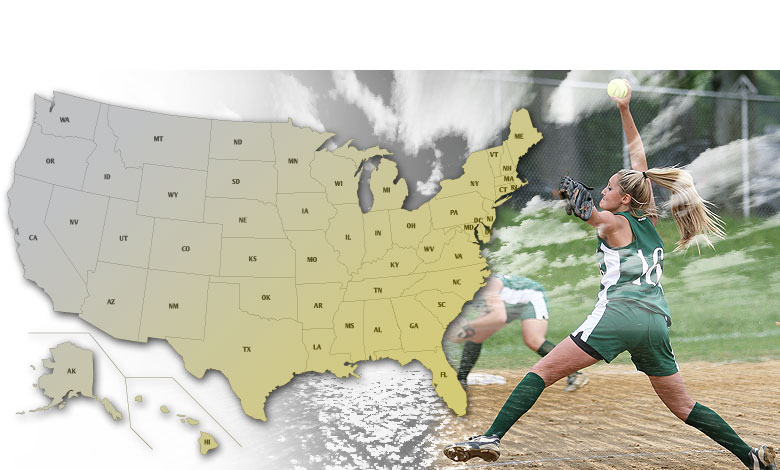 USA image map for high school Softball playoffs.